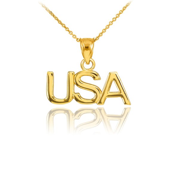 10K Solid Gold "USA" United States of America Pendant - Yellow, Rose, White